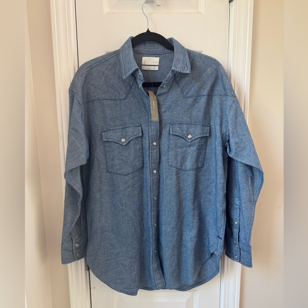 J. CREW Relaxed Fit Women's Indigo Flannel Shirt Size 4 NWT